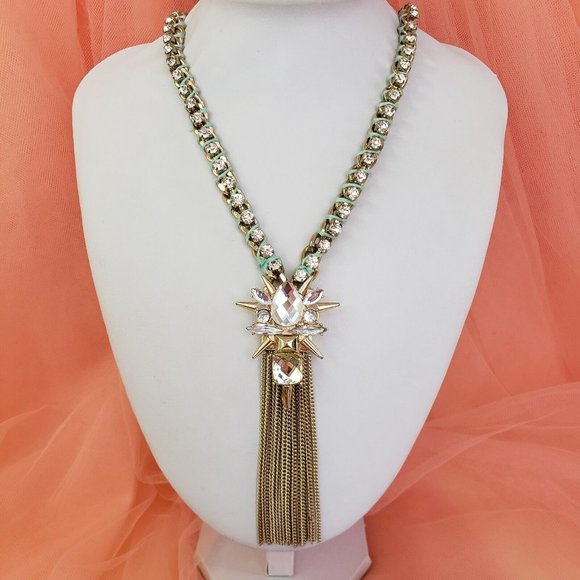 BAUBLEBAR Gold Tone Rhinestone Chain Pendant Necklace 24" long - Picture 3 of 12